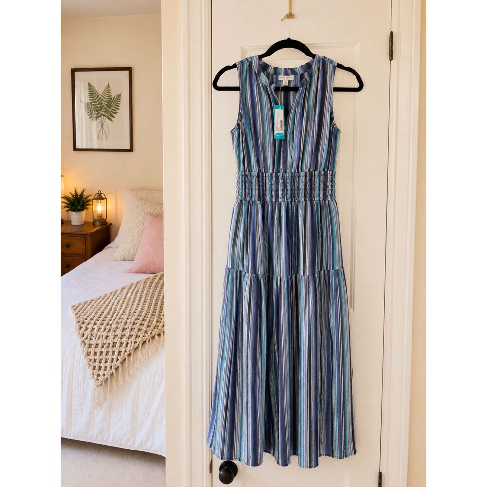 Dizzy Lizzy Striped Sleeveless Maxi Dress Blue White Medium NWT